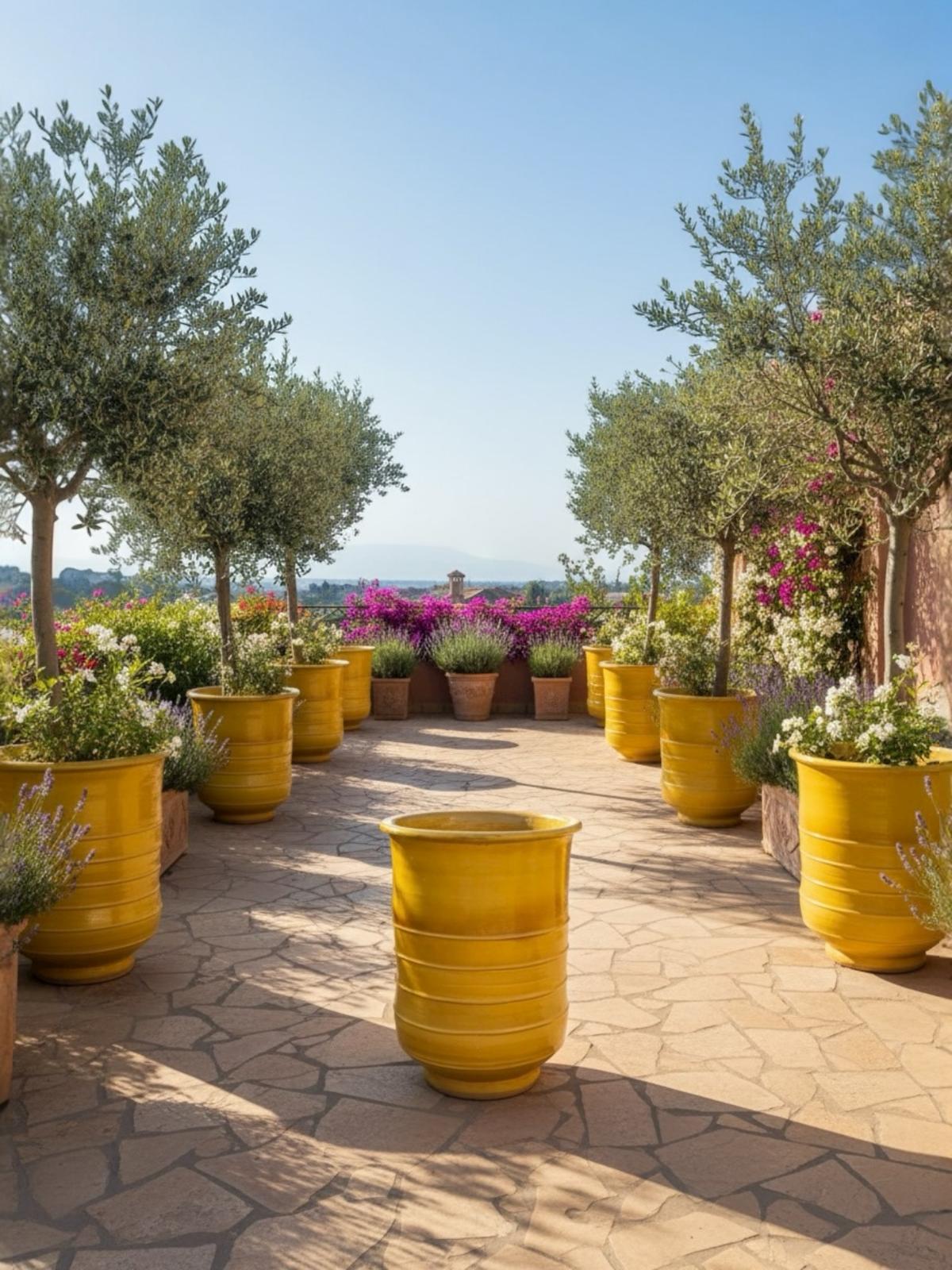 Jarre en céramique jaune safran, fabrication artisanale marocaine – décoration méditerranéenne pour terrasse, jardin et intérieur