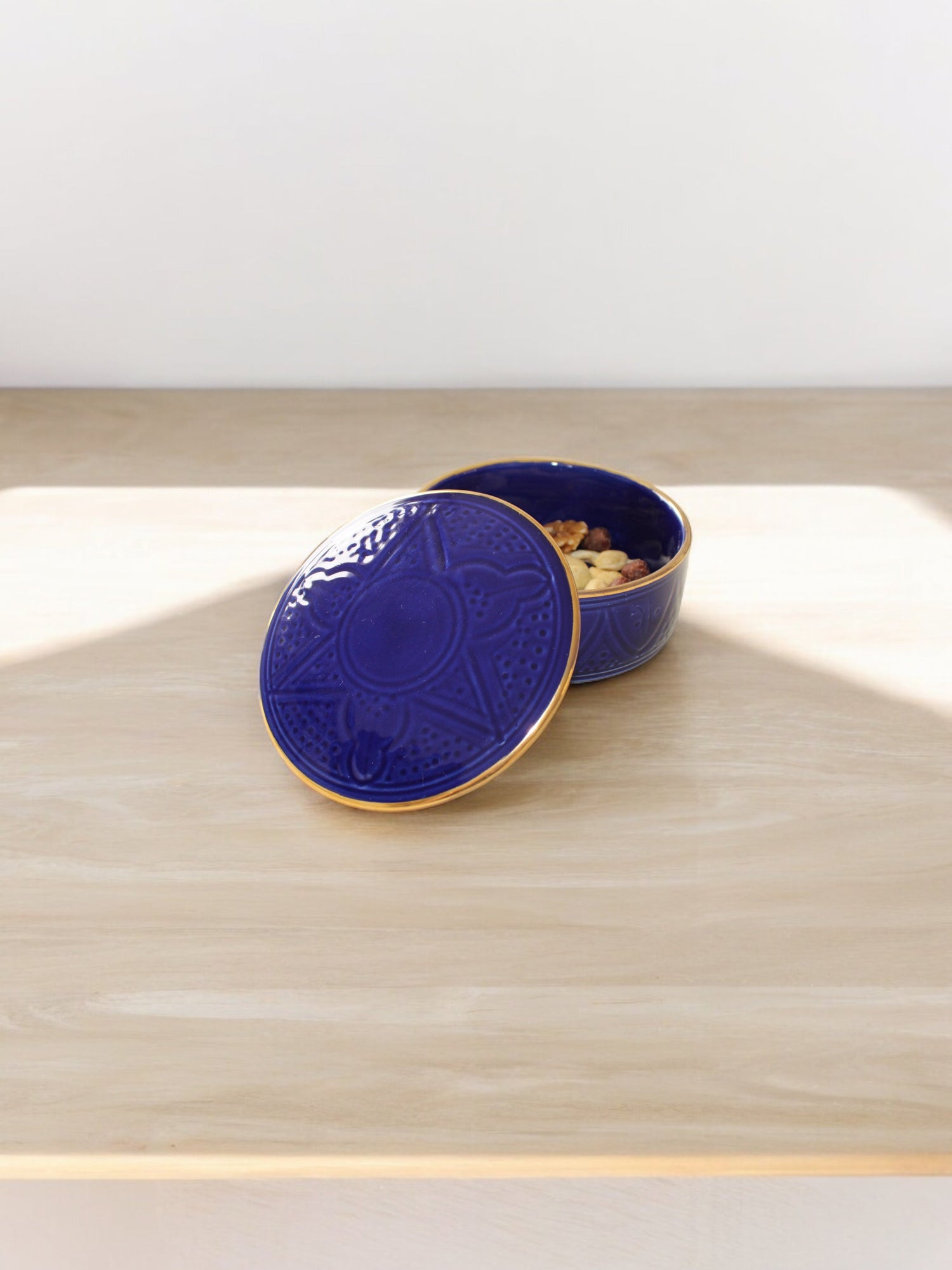 Boite céramique gold bleu
