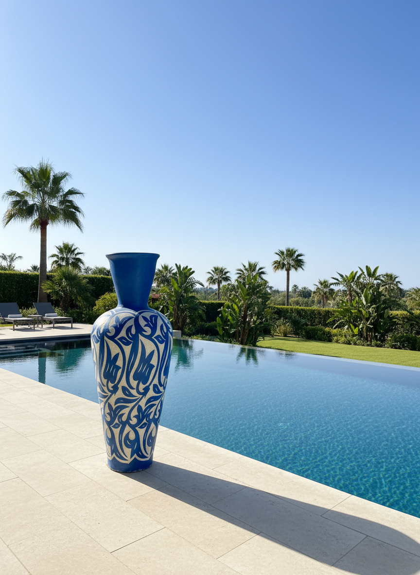 Vase Atlas Bleu Majorelle – Céramique artisanale gravée (1m60)