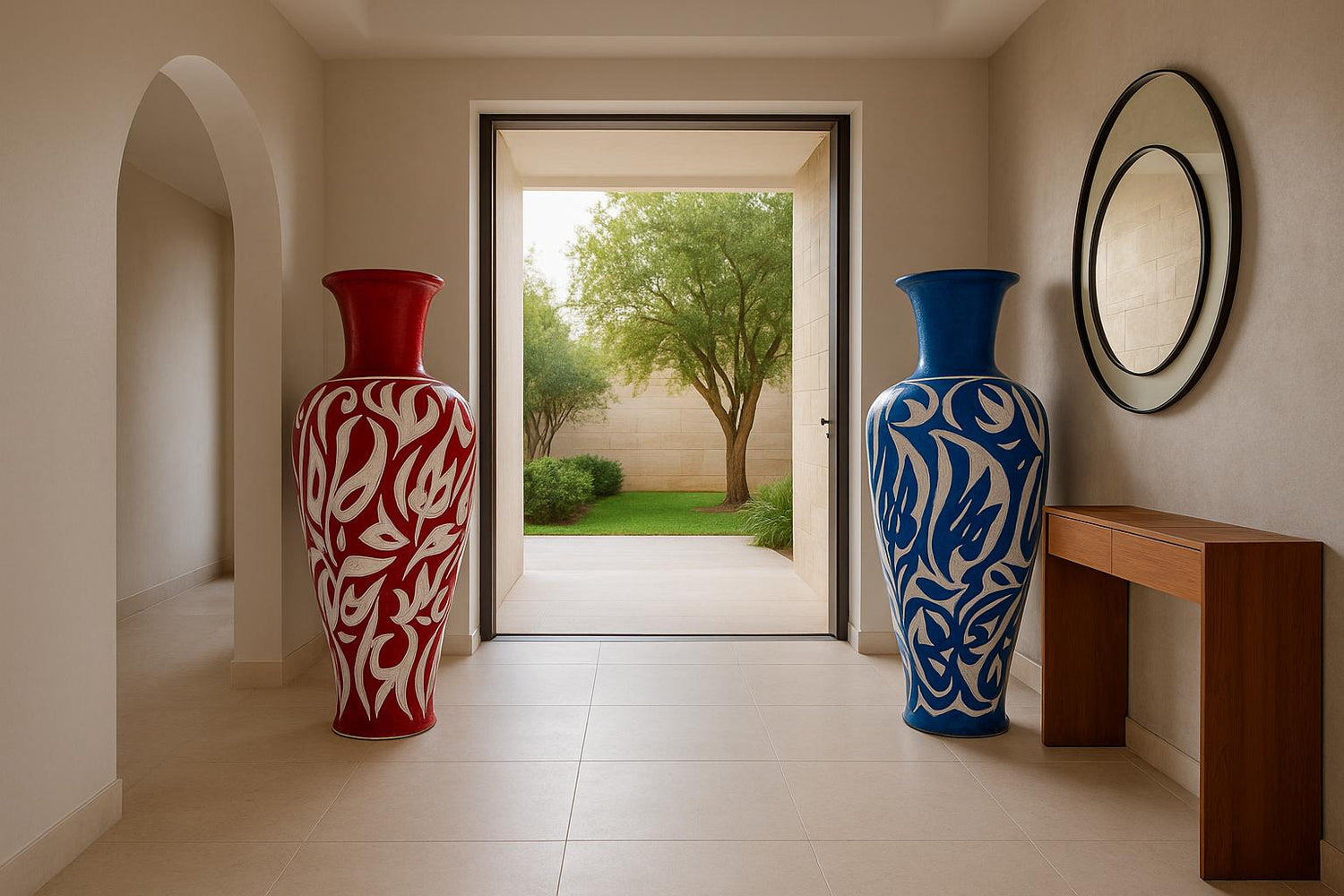 Vase Atlas Bleu Majorelle – Céramique artisanale gravée (1m60)