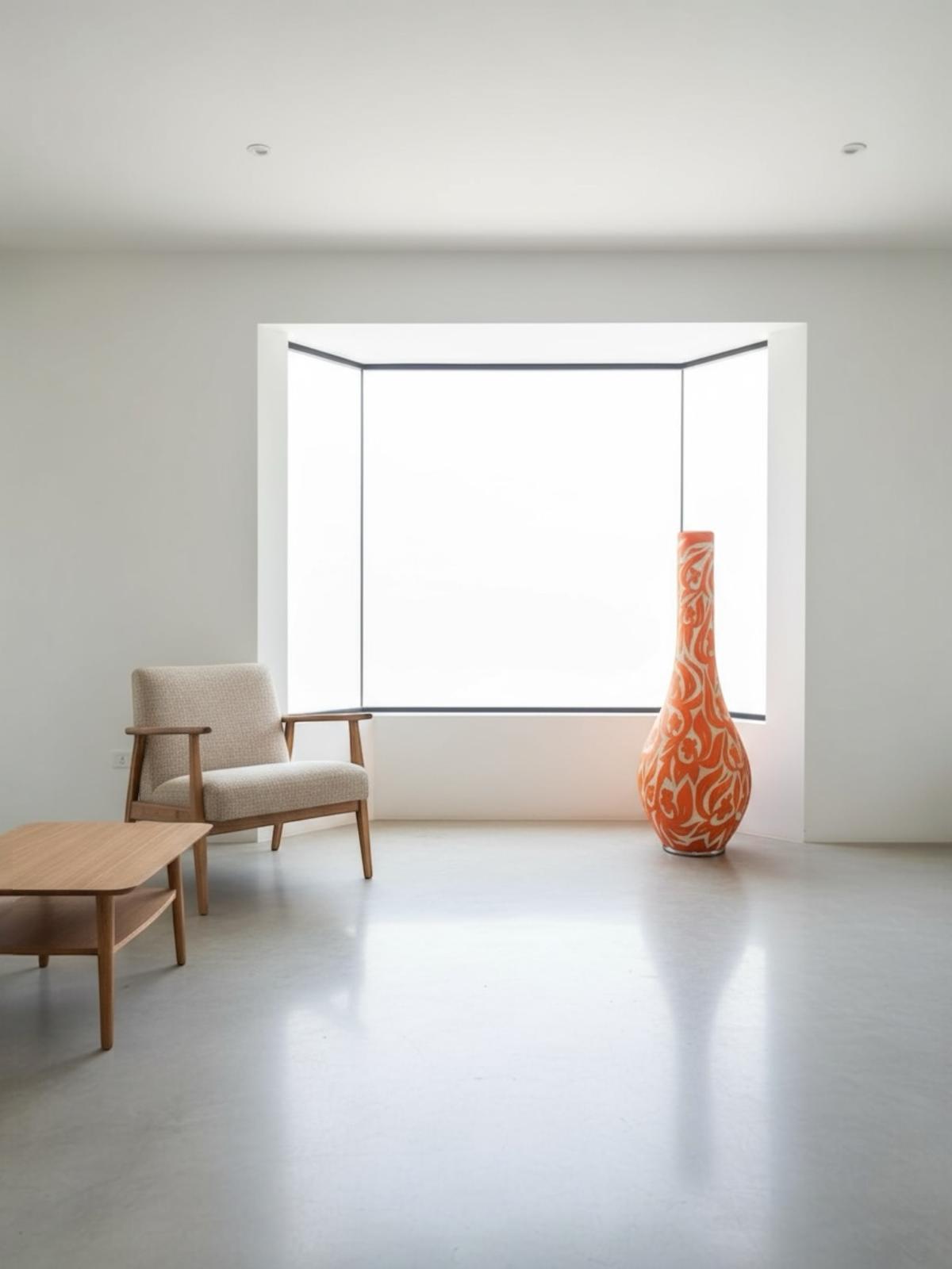 Vase Soleil d’Atlas en céramique artisanale, 1m20, orange flamboyant, motifs gravés à la main, décoration inspirée du Maroc.